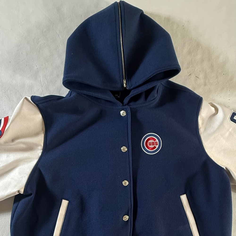 The Wild Collective‎ Chicago Cubs Varsity Jacket Mens 2XL Navy Blue Hooded MLB